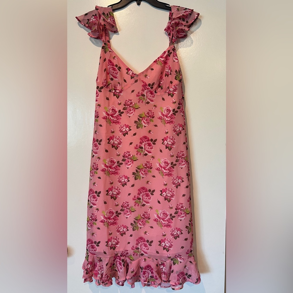 New Luv Betsey By Betsey Johnson Pepper Midi Dress Pink Floral Roses Size Medium